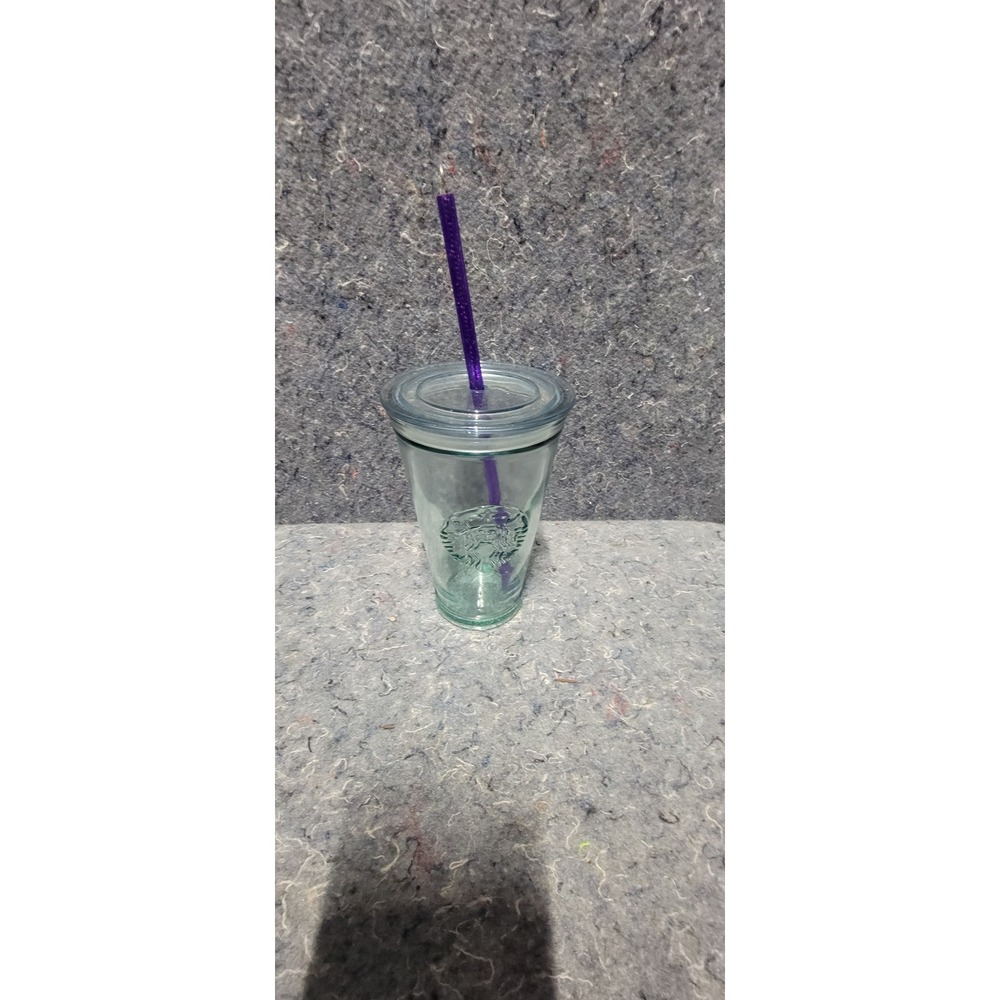 STARBUCKS Siren Reusable Glass Cold Cup Tumbler Grande 16 oz W/Lid and Straw